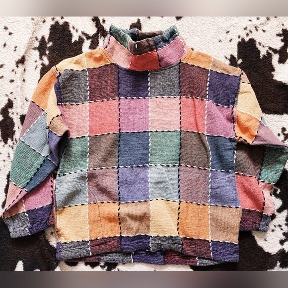 Sweaters - WOMEN'S 80'S/90'S PATCHWORK COWL NECK SWEATER - MULTI